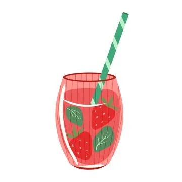 Strawberry drink vector illustration. Ribbed pink glass with berry juice Illustration