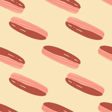 Strawberry eclairs seamless doodle pattern. Pink and maroon colored french ba Stock Illustration