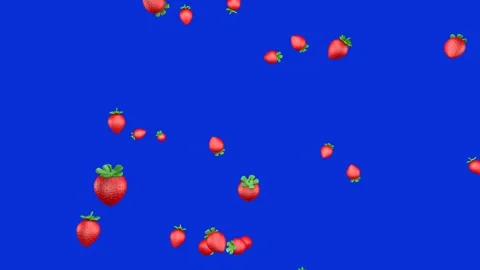 Strawberry explosion, strawberries exploding on blue background. Stock Footage 307421234