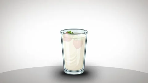 Strawberry falling into milkshake glass animation, vector motion graphics Stock Footage 336472664