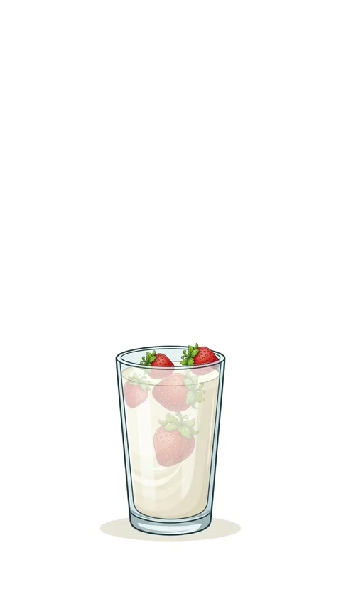 Strawberry falling into milkshake glass animation, vector motion graphics Stock Footage 336472665