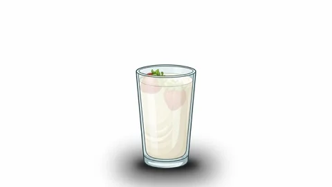 Strawberry falling into milkshake glass animation, vector motion graphics Stock Footage 336472673