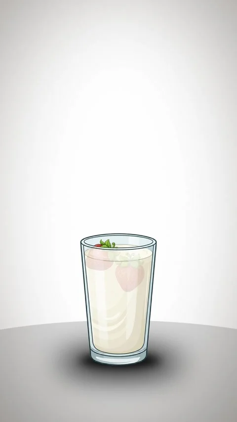 Strawberry falling into milkshake glass animation, vector motion graphics Stock Footage 336472697