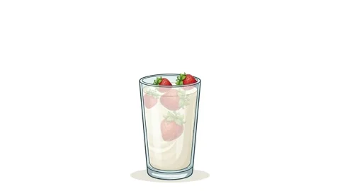 Strawberry falling into milkshake glass animation, vector motion graphics Stock Footage 336472712