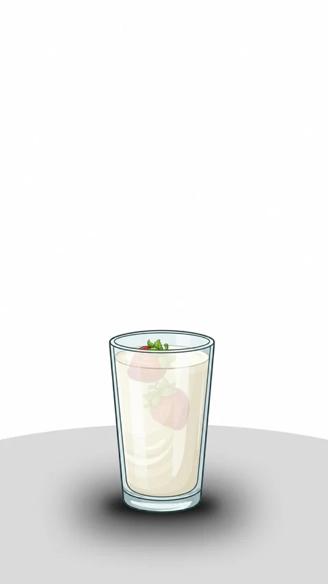 Strawberry falling into milkshake glass animation, vector motion graphics Stock Footage 336472714
