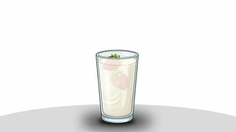 Strawberry falling into milkshake glass animation, vector motion graphics Stock Footage 336472733