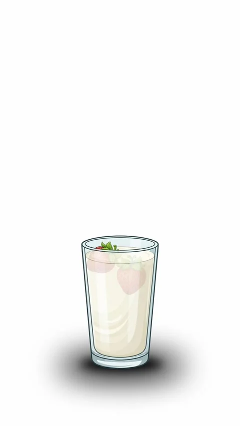 Strawberry falling into milkshake glass animation, vector motion graphics Stock Footage 336472734