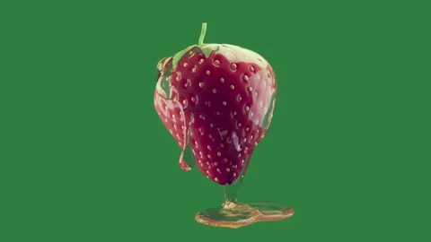 A strawberry falling into puddle of liquid and splashing on green screen Stock Footage 335129728