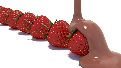 Strawberry falling into splashing chocolate. 3d illustration 스톡 동영상 145307487