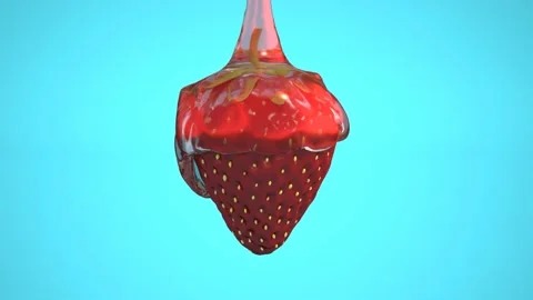Strawberry falling into splashing jam. 3d illustration Stock-Footage 145307511