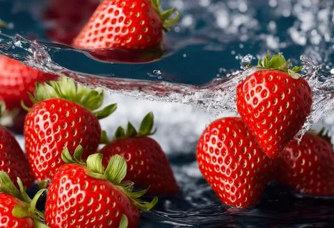 Strawberry falling into water splash Stock Illustration