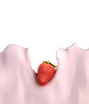 Strawberry float in a stream of yogurt Presentation of dairy products flavore Stock Illustration