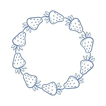 Strawberry frame vector blue line art doodle round berry wreath for summer Stock-Illustration