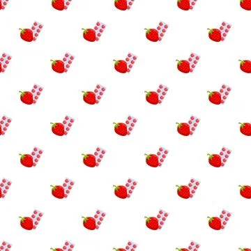 Strawberry fruit and vitamin tablets seamless pattern Stock Illustration