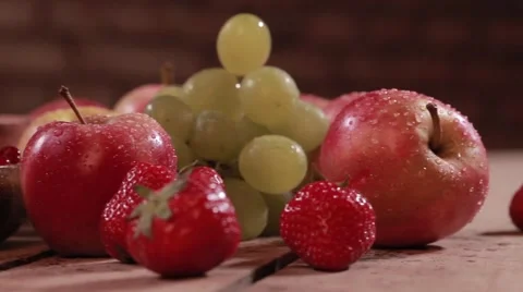 Strawberry fruit apples grapes Stock Footage 49159733
