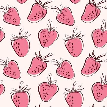 Strawberry fruit background in linear style seamless vector pattern イラスト素材