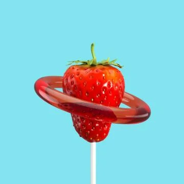 Strawberry Fruit Candy Concept idea on blue color background. Stock Illustration