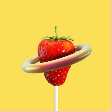 Strawberry Fruit Candy Concept idea on Yellow color background. Minimal Fruit Stock Illustration