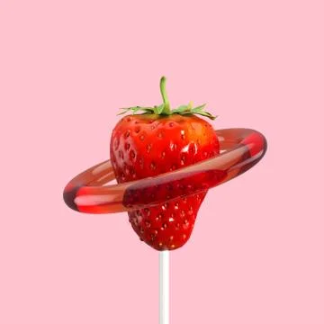 Strawberry Fruit Candy Concept idea on Pink color background. Minimal Fruit i Stock Illustration
