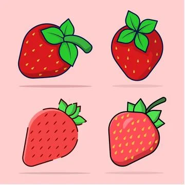 Strawberry fruit cartoon vector illustration set Stock Illustration