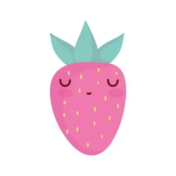 Strawberry fruit character cartoon food cute line and fill style Stock Illustration