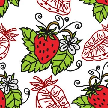 Strawberry Fruit Pattern Seamless Vector Template 스톡 일러스트