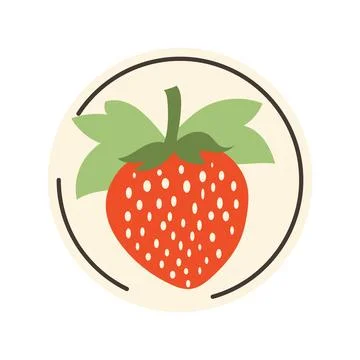 Strawberry fruit sticker in flat design. Product package label with berry. Ve Stock Illustration