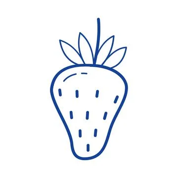 Strawberry fruit vector blue line art doodle sweet berry icon for summer 스톡 일러스트