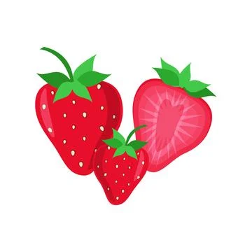 Strawberry fruit vector. Cartoon bright natural strawberrys Stock Illustration
