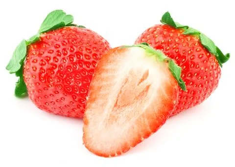 Strawberry with green leaf Stock Photos