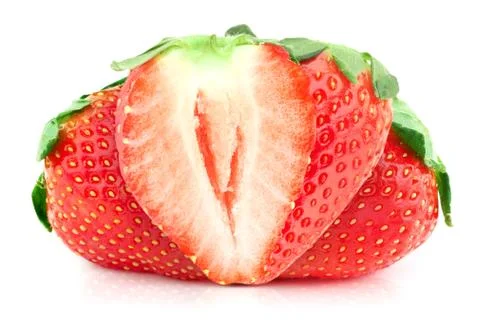 Strawberry with green leaf Stock Photos