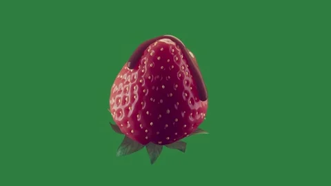 A strawberry on green screen and red chocolate covered close up of animated Video stock 335129740