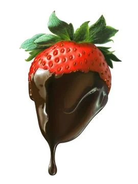 Strawberry half covered by liquid chocolate dripping. Stock Illustration