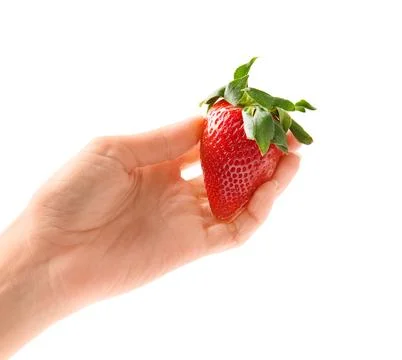 Strawberry in hand on white background isolation Stock Photos