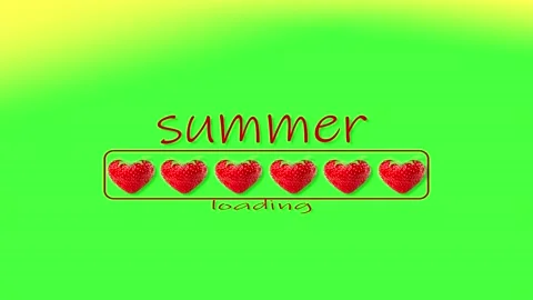 Strawberry heart with the word SUMMER LOADING, banner with space for text. Stock Footage 194165690