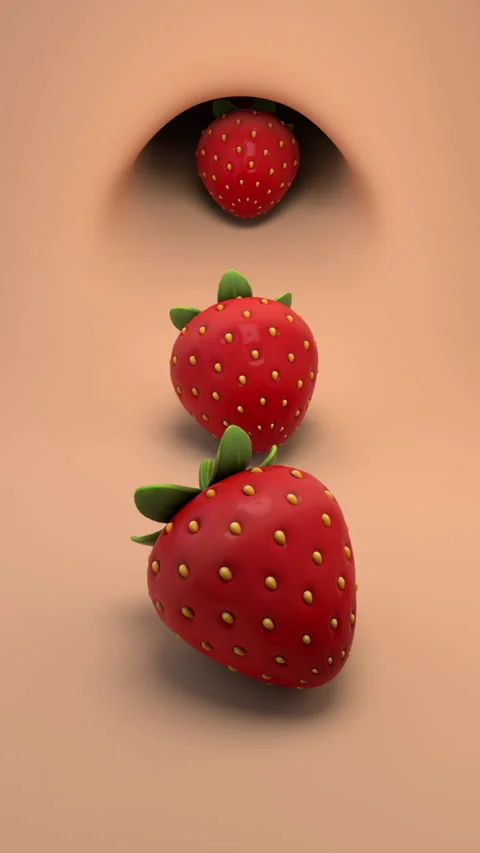Strawberry from the hole – 3d render looped. Video stock 332653729
