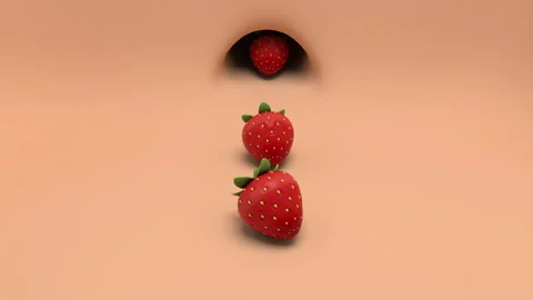 Strawberry from the hole – 3d render looped. Stock Footage 332653750