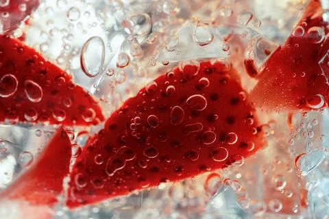 Strawberry Ice Bubbles Refreshing Summer Macro Stock Photos