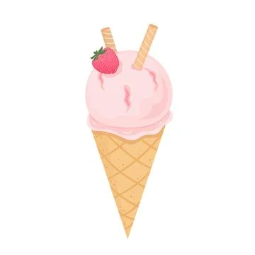 Strawberry Ice Cream Cone Vector Illustration Stock Illustration
