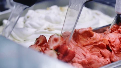 Strawberry ice cream on display Stock-Footage 86260076