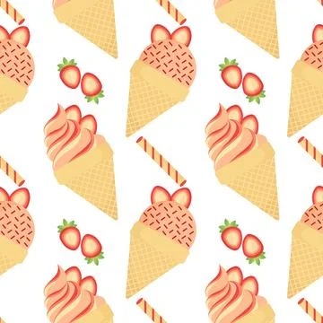 Strawberry ice cream seamless pattern Stock Illustration