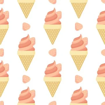 Strawberry ice cream seamless pattern Stock Illustration