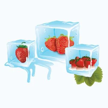 Strawberry in ice cubes Stock Illustration