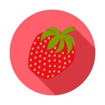 Strawberry icon flat design with long shadow. Stock Illustration