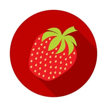 Strawberry icon flat design with long shadow. Stock Illustration