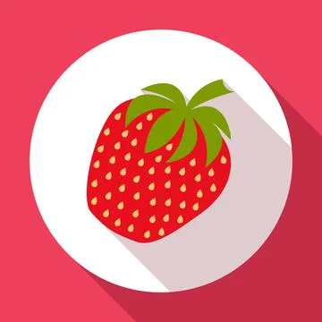 Strawberry icon flat design with long shadow. Illustrazione stock