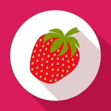 Strawberry icon flat design with long shadow. Stock Illustration