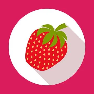 Strawberry icon flat design with long shadow. Illustrazione stock