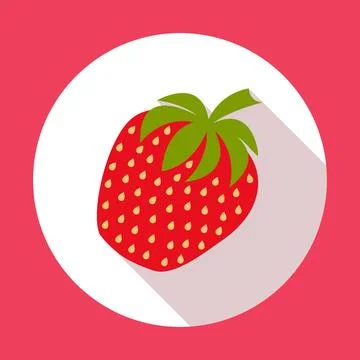 Strawberry icon flat design with long shadow. Illustrazione stock