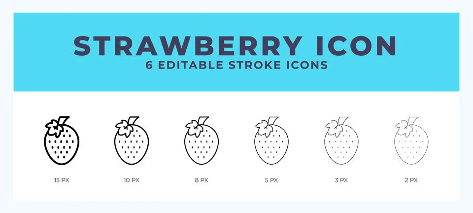 Strawberry icon set with different stroke. Design elements for logo. Vector.. Illustrazione stock